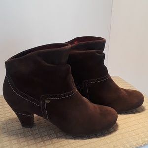 Dark brown suede leather ankle booties